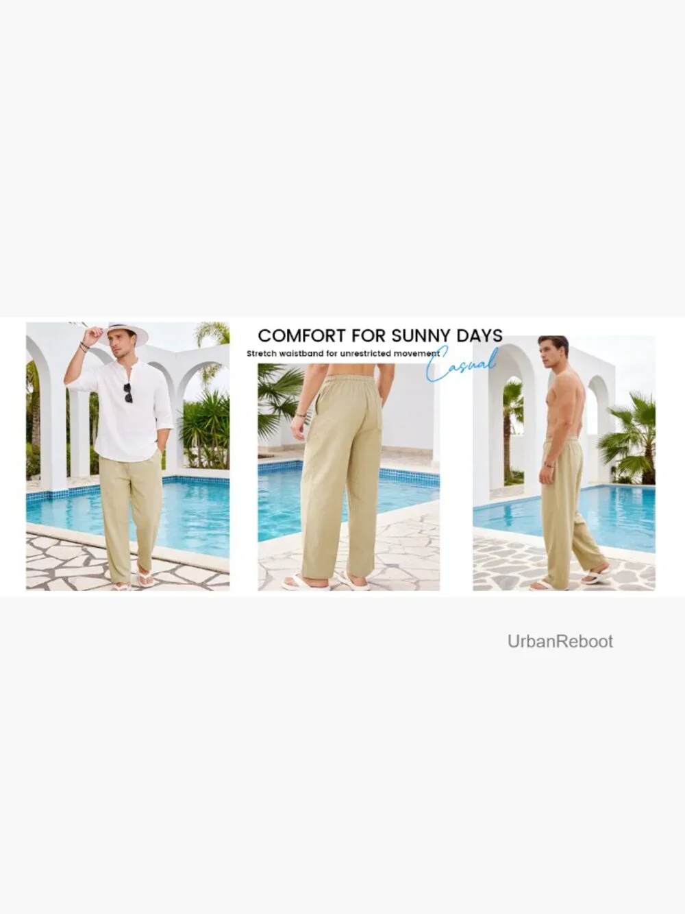 Men's Cotton Linen Pants Relaxed Fit Drawstring Waist Summer Casual Trousers